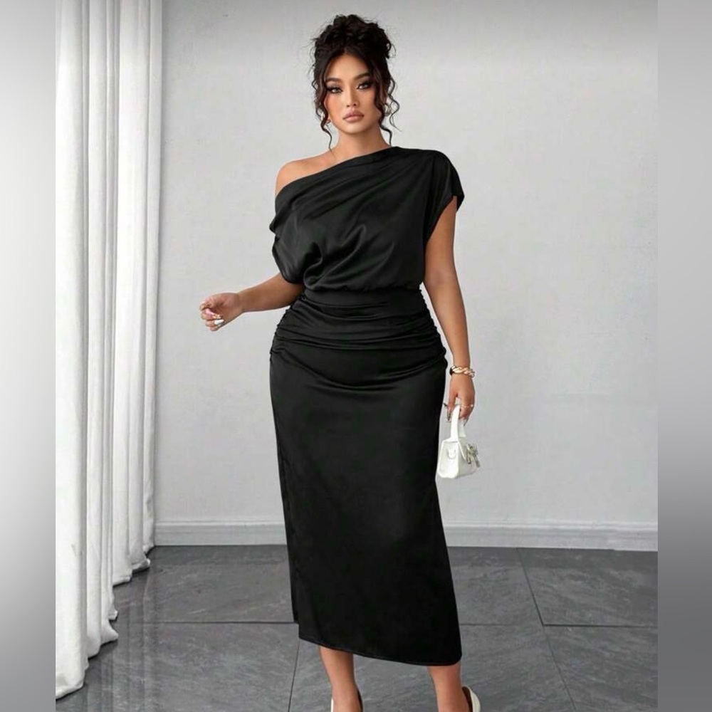 SHEIN Eleganza plus size women’s High-Low off the Shoulder Dress
